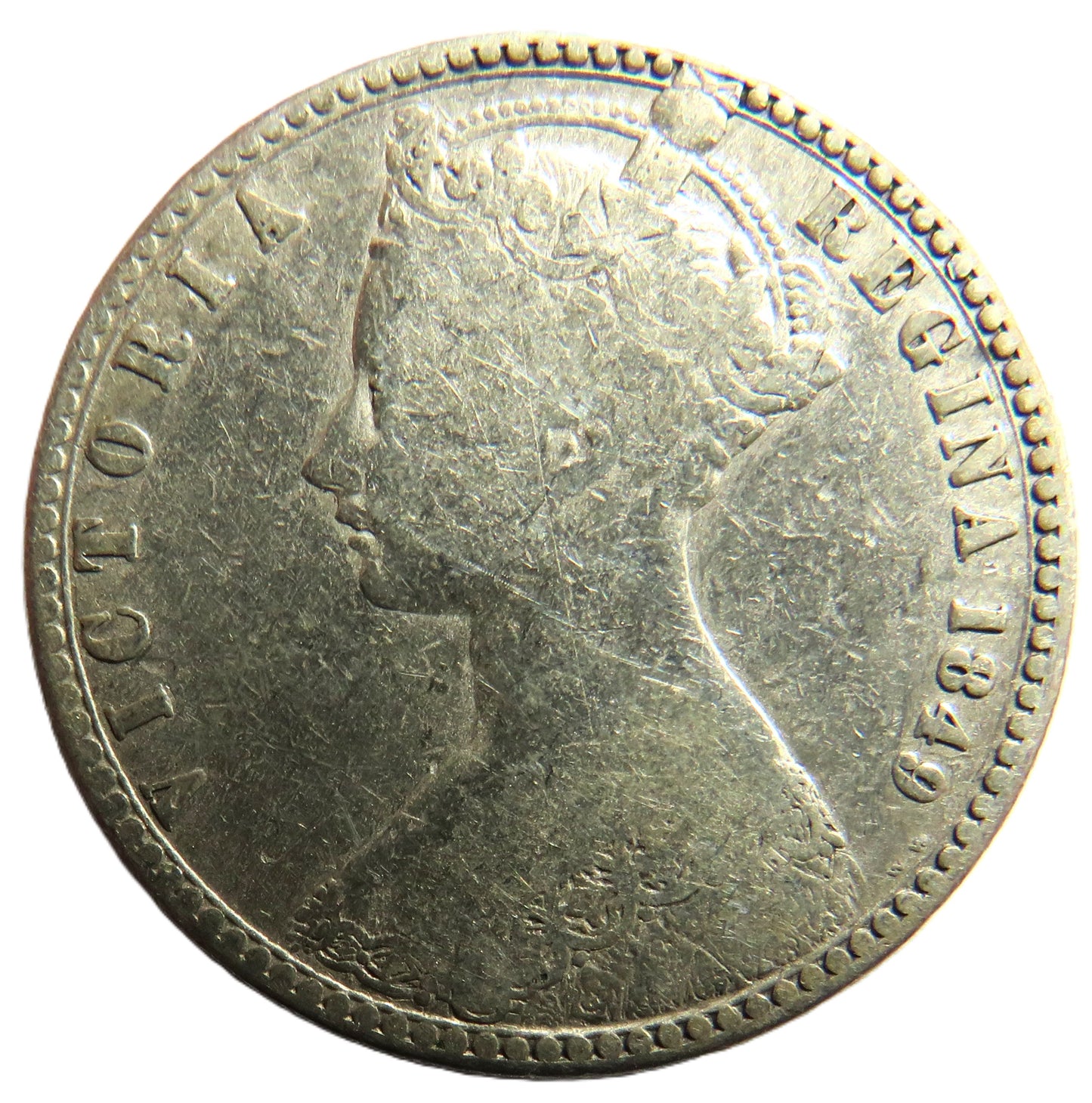 1849 Queen Victoria Silver Godless Florin Coin - Great Britain