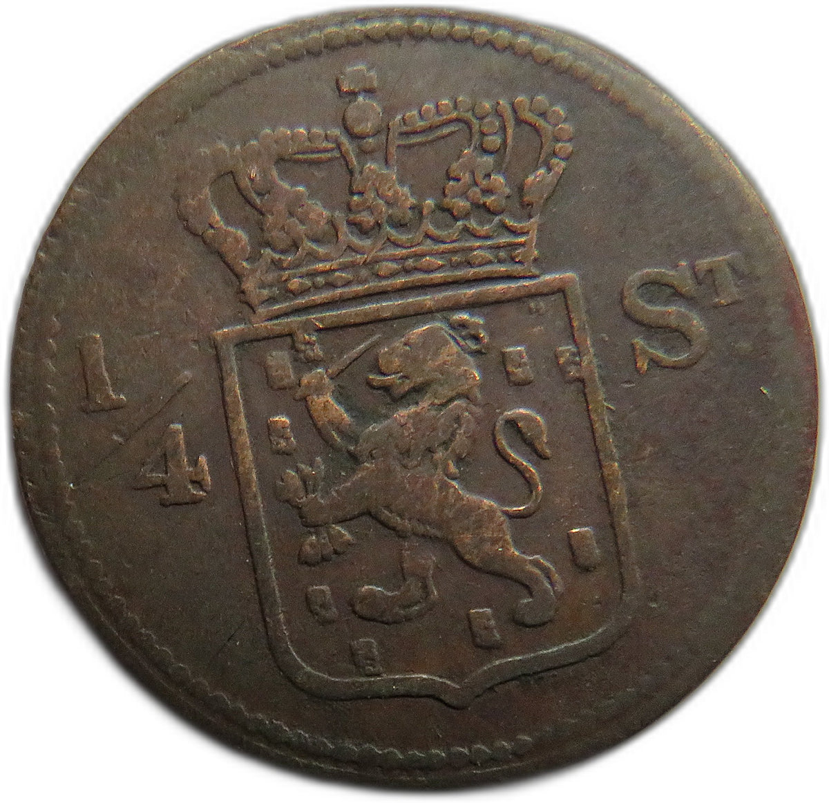 1826-S Netherlands East Indies Sumatra 1/4 Stuiver Coin