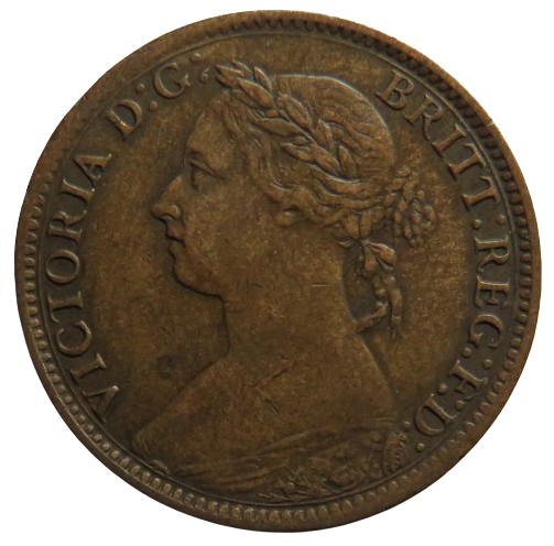 1885 Queen Victoria Bun Head Farthing Coin - Great Britain