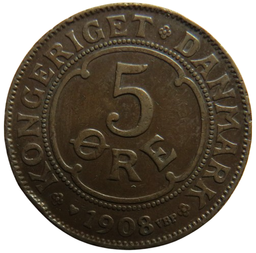 1908 Denmark 5 Ore / Øre Coin