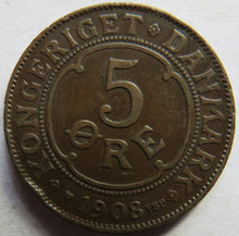 Load image into Gallery viewer, 1908 Denmark 5 Ore / Øre Coin
