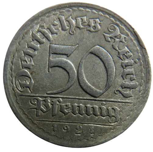 1921-F Germany - Weimar Republic 50 Pfennig Coin