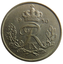 Load image into Gallery viewer, 1950 Denmark 25 Ore / Øre Coin
