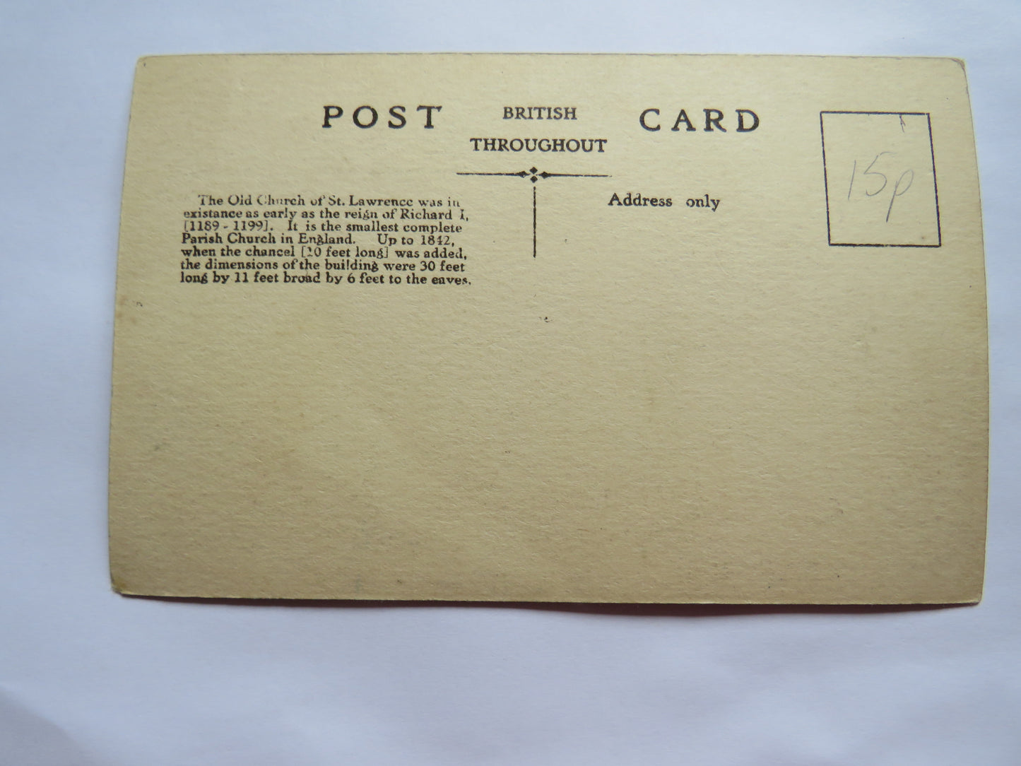 Vintage Postcard of The Old Church St. Lawrence Isle of Wight