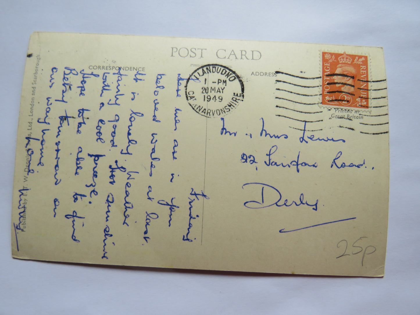 Vintage Postcard of Llaanduddno 1949