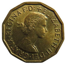 Load image into Gallery viewer, 1963 Queen Elizabeth II Brass Threepence Coin In High Grade
