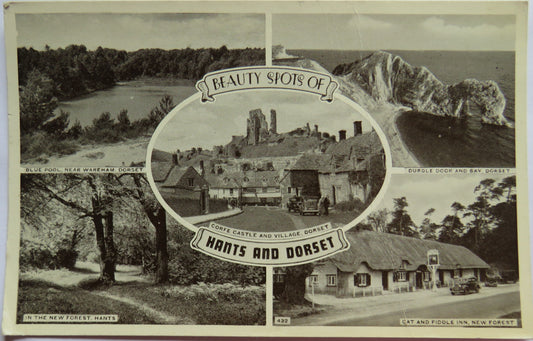 Vintage Postcard of Beauty Spots of Hants and Dorset, Corfe Castle etc