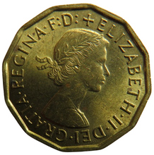 Load image into Gallery viewer, 1964 Queen Elizabeth II Brass Threepence Coin In High Grade
