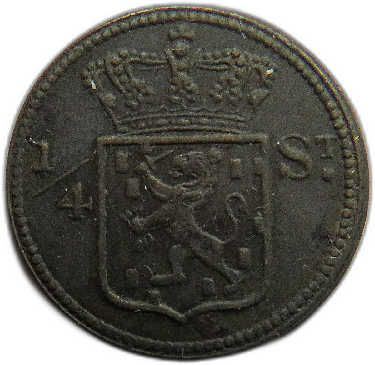 1826-S Netherlands East Indies Sumatra 1/4 Stuiver Coin Better Grade