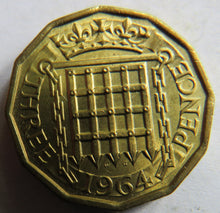 Load image into Gallery viewer, 1964 Queen Elizabeth II Brass Threepence Coin In High Grade
