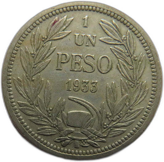 1933 Chile One Peso Coin