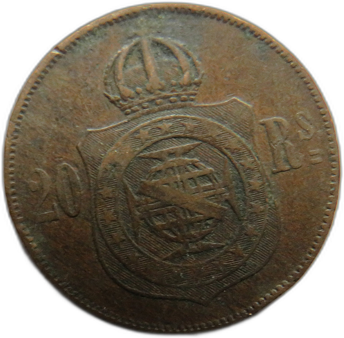1869 Brazil 20 Reis Coin
