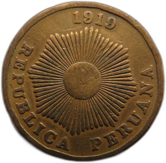 1919 Peru 2 Centavos Coin