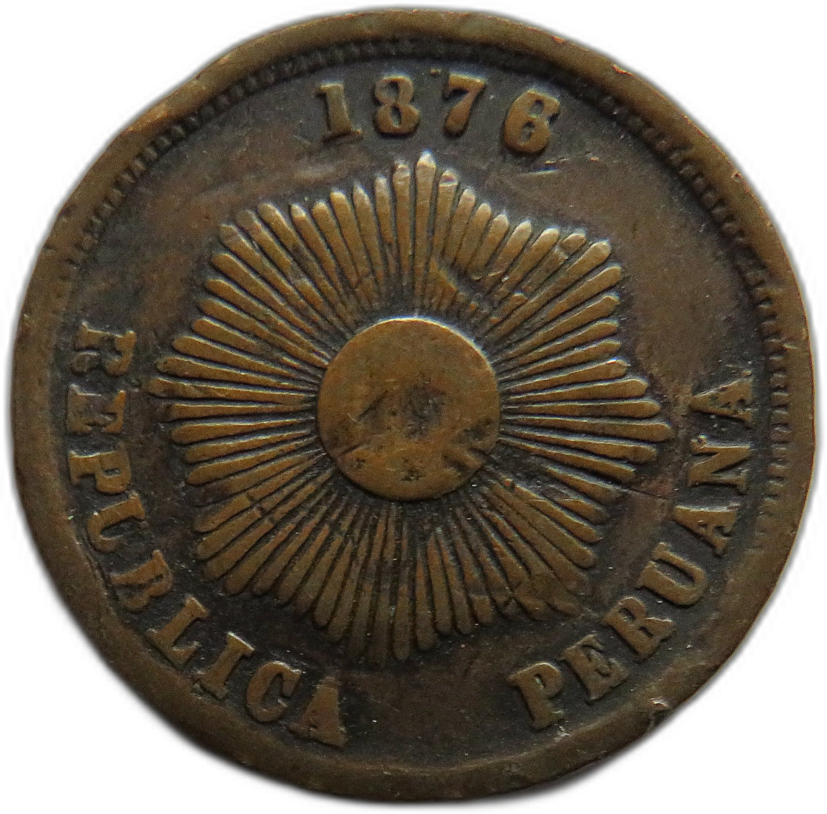 1876 Peru 2 Centavos Coin