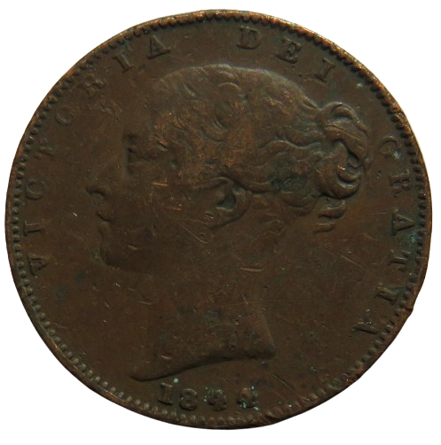 1844 Queen Victoria Young Head Farthing Coin - Great Britain