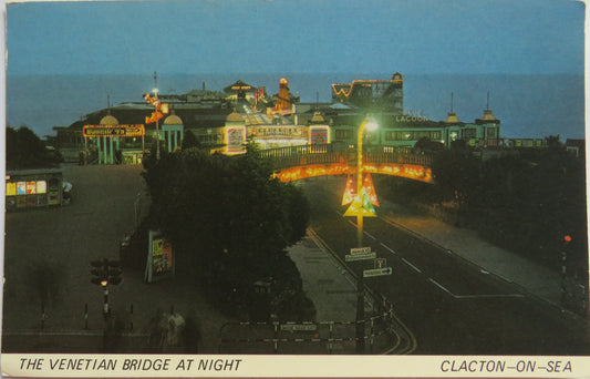 Vintage Postcard of The Venetian Bridge At Night Clacton-on-Sea 1974