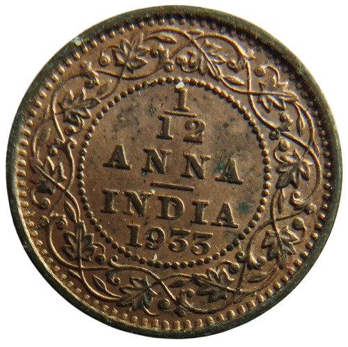 1933 King George V India 1/12th Anna Coin