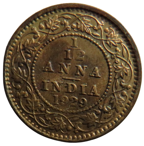 1929 King George V India 1/12th Anna Coin