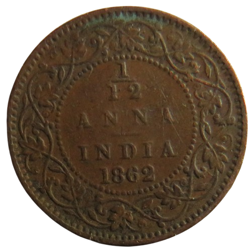 1862 Queen Victoria India 1/12th Anna Coin