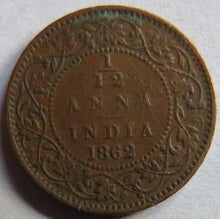 Load image into Gallery viewer, 1862 Queen Victoria India 1/12th Anna Coin
