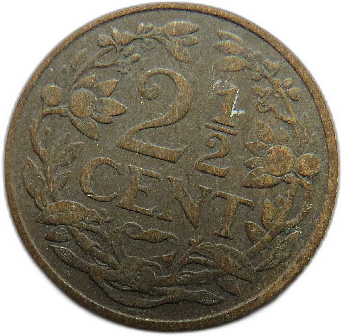 1916 Netherlands 2 & 1/2 Cents Coin