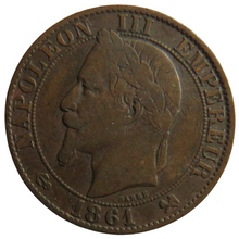 Load image into Gallery viewer, 1861-K France Napoleon III 5 Centimes Coin
