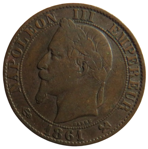 1861-K France Napoleon III 5 Centimes Coin