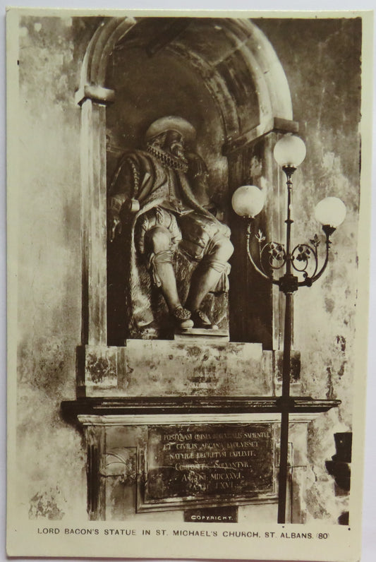 Vintage Postcard of Lord Bacon's Statue In St. Michaels Church St Albans