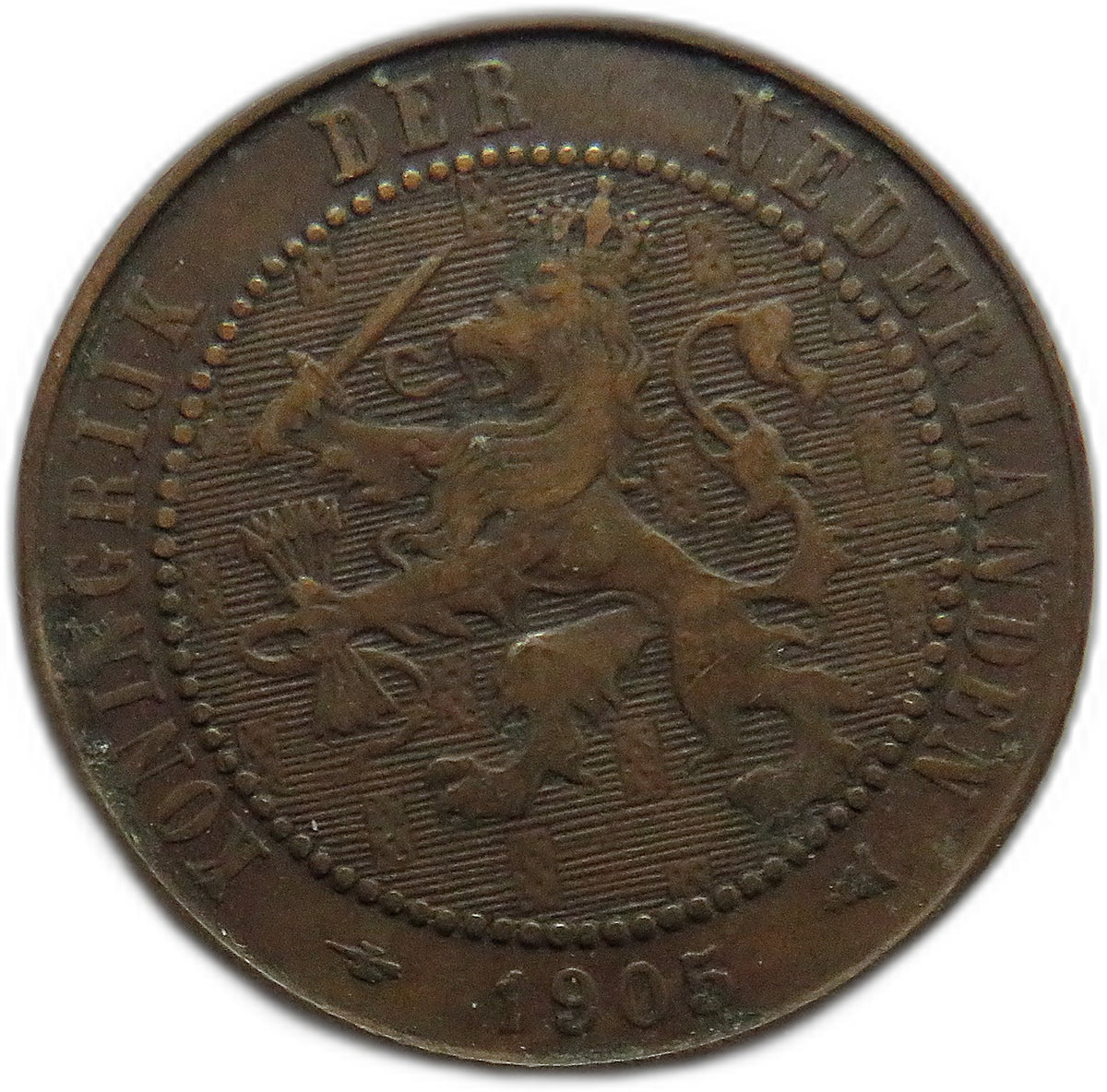 1905 Netherlands 2 & 1/2 Cents Coin