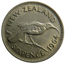 Load image into Gallery viewer, 1964 Queen Elizabeth II New Zealand Sixpence Coin
