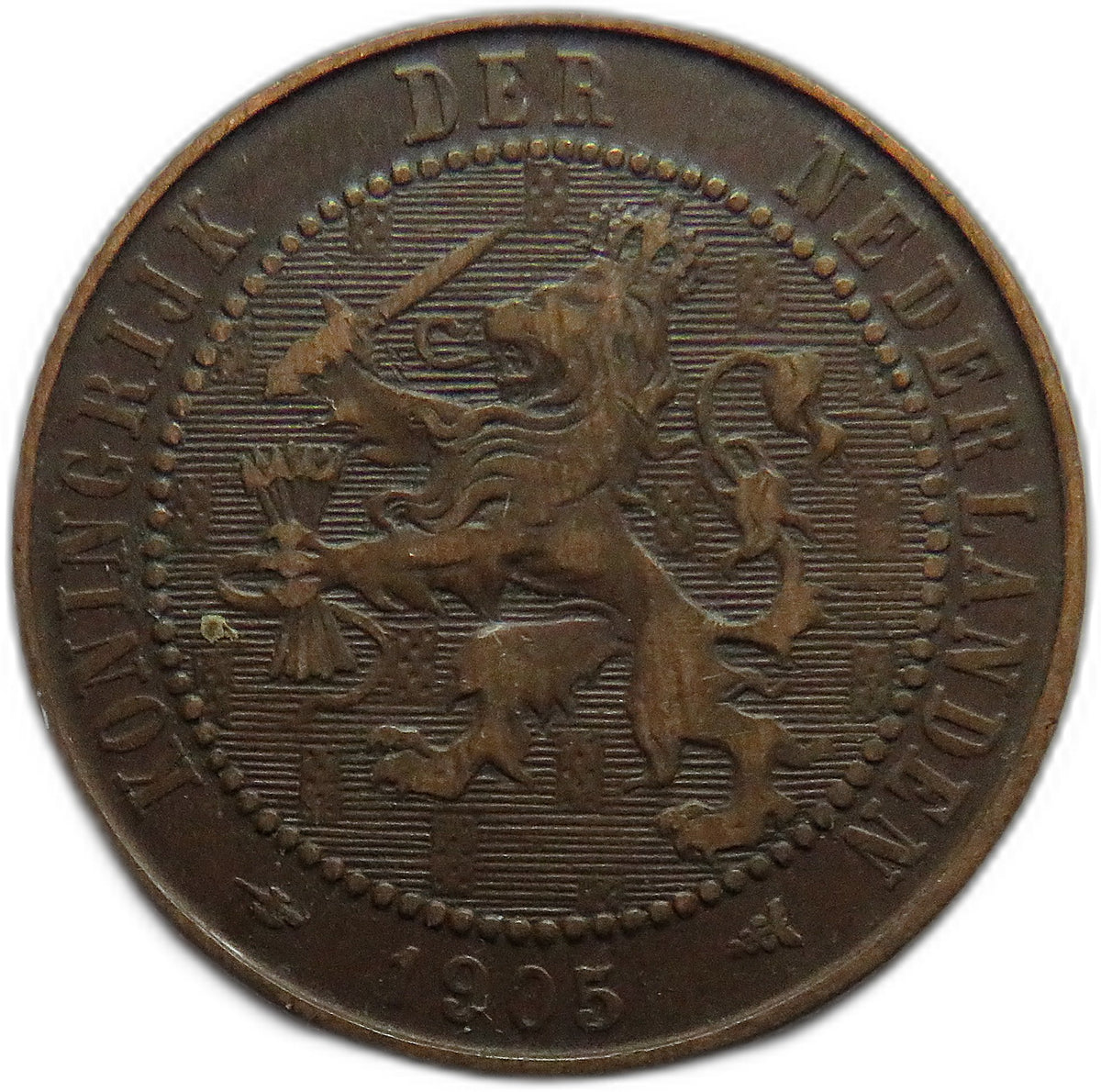 1905 Netherlands 2 & 1/2 Cents Coin