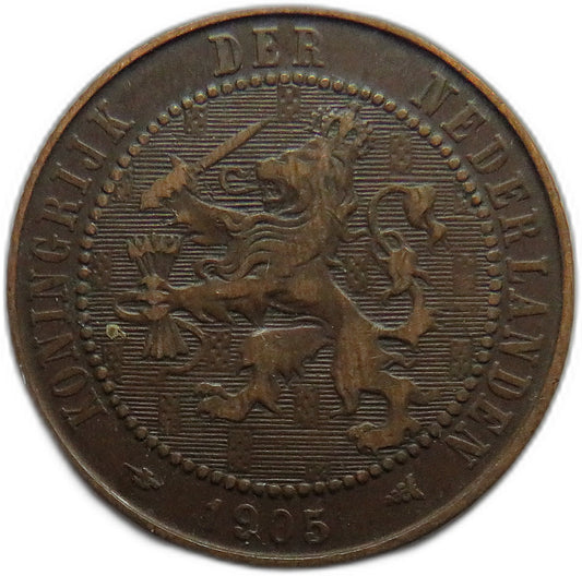 1905 Netherlands 2 & 1/2 Cents Coin