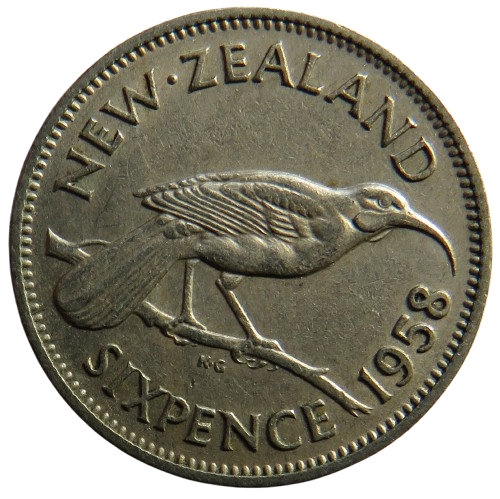 1958 Queen Elizabeth II New Zealand Sixpence Coin