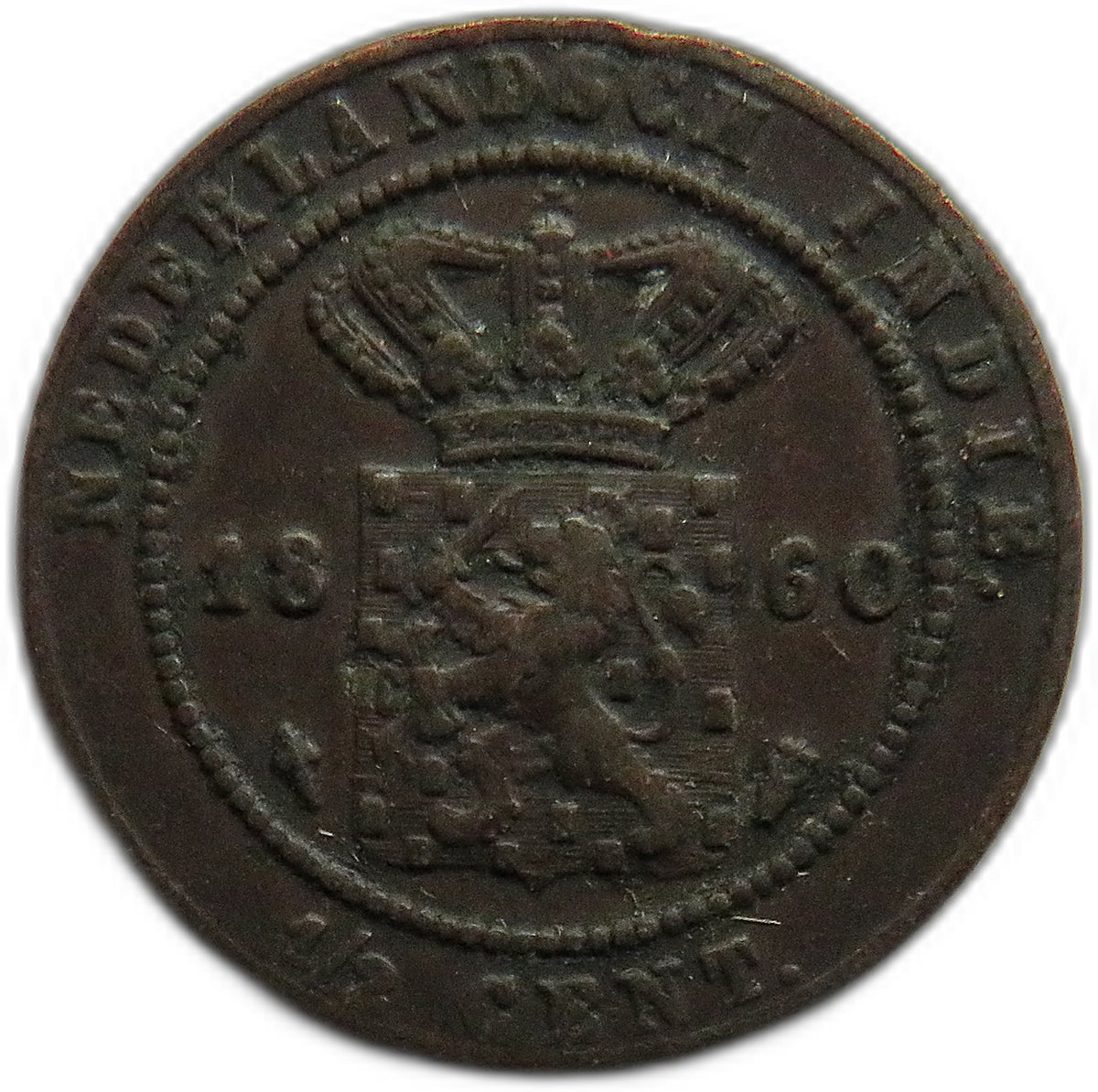 1860 Netherlands East Indies 1/2 Cent Coin