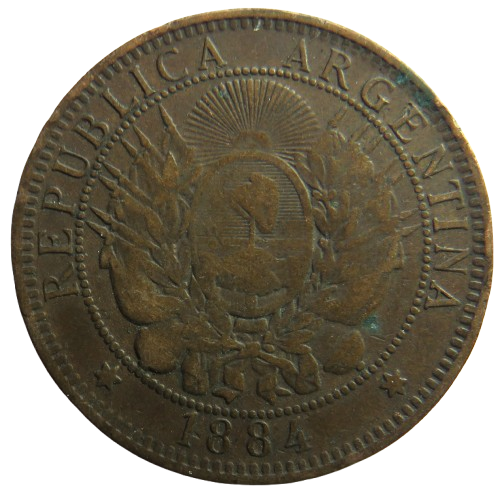 1884 Argentina 2 Centavos Coin