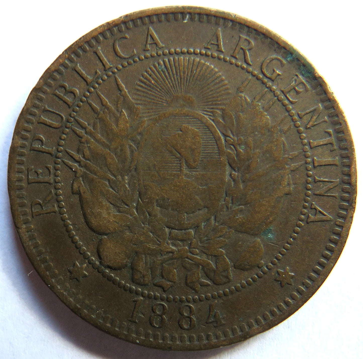 1884 Argentina 2 Centavos Coin