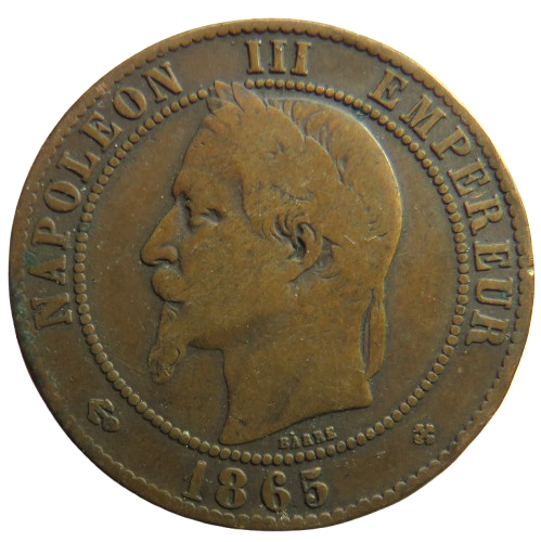 1865-BB France Napoleon III 10 Centimes Coin