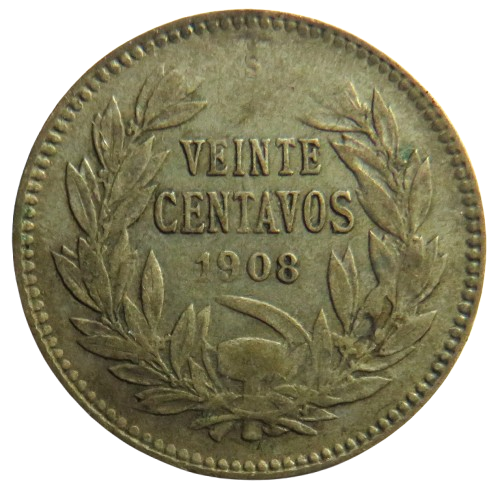 1908 Chile 20 Centavos Coin