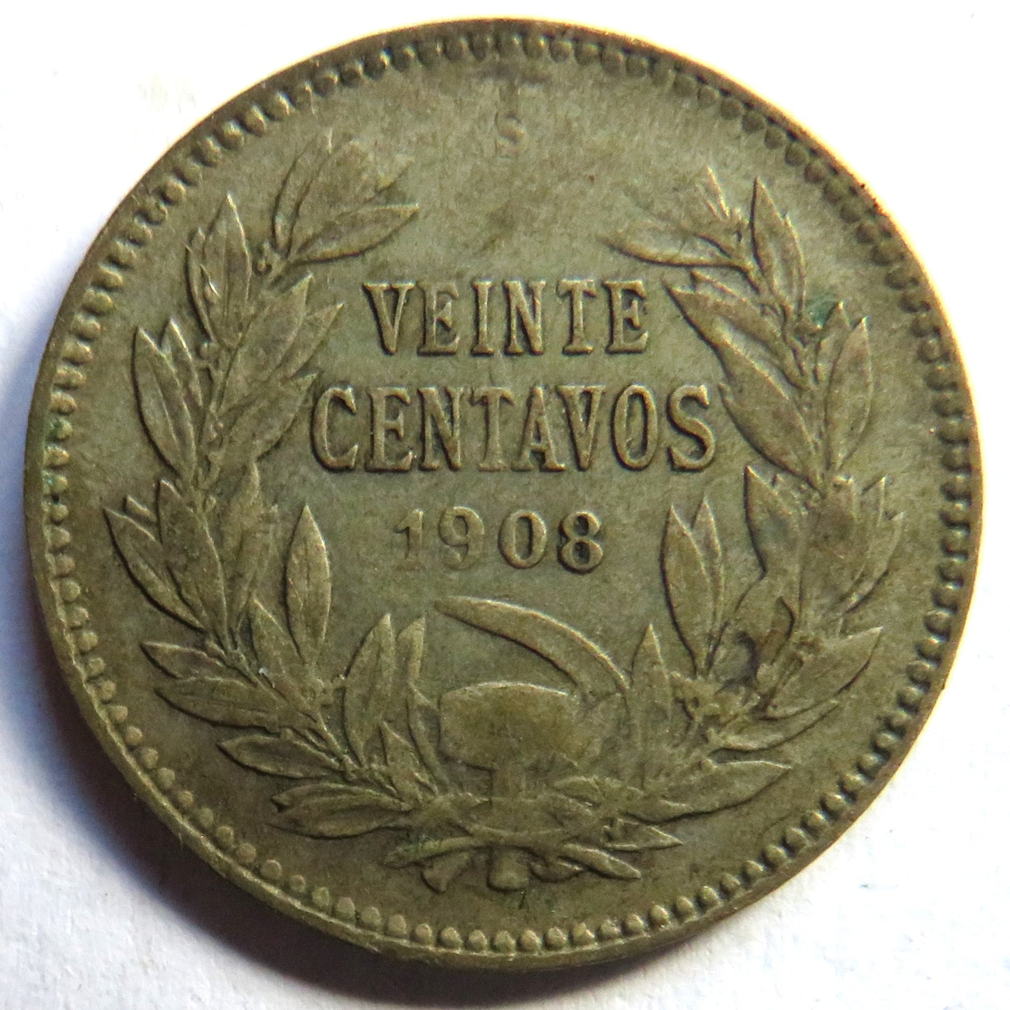 1908 Chile 20 Centavos Coin