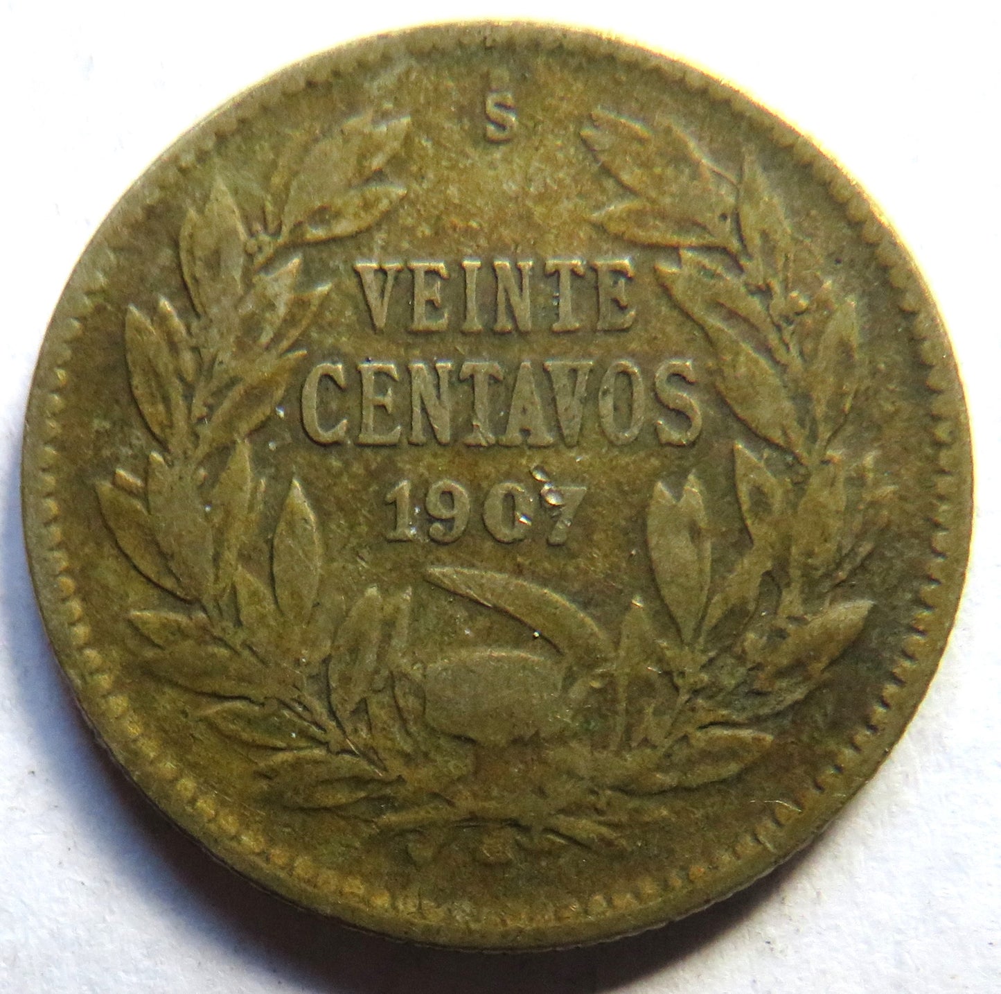 1907 Chile 20 Centavos Coin