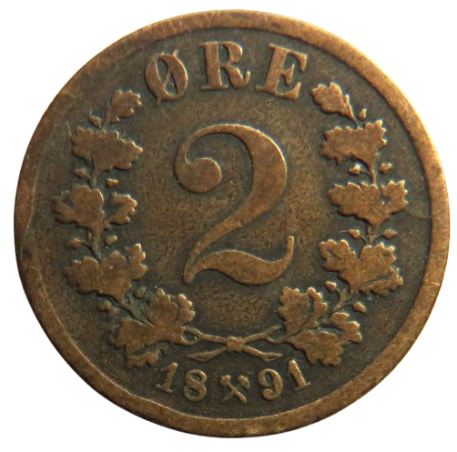 1891 Norway 2 Øre Coin