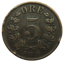 Load image into Gallery viewer, 1876 Norway 5 Ore Coin
