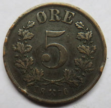 Load image into Gallery viewer, 1876 Norway 5 Ore Coin
