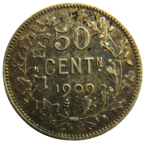 1909 Belgium Silver 50 Centimes Coin