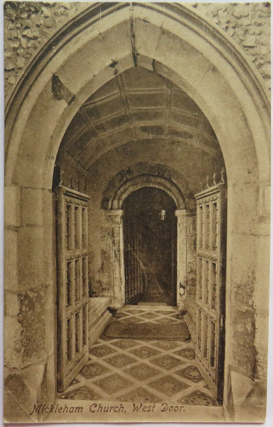 Vintage Postcard of Mickleham Church, West Door