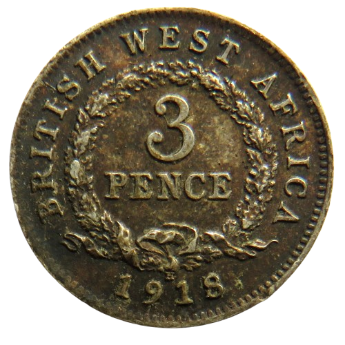 1918-H King George V British West Africa Silver Theepence Coin