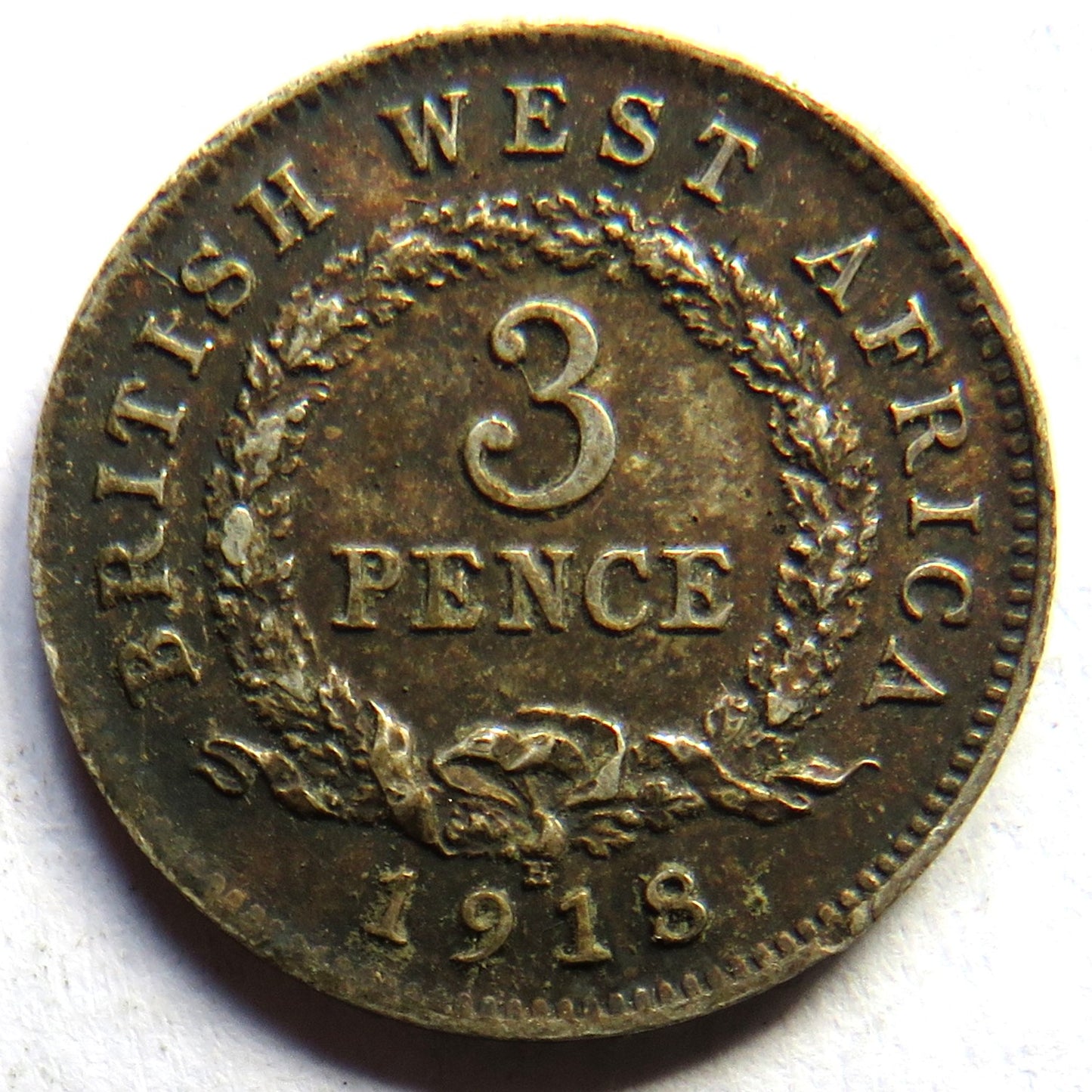 1918-H King George V British West Africa Silver Theepence Coin