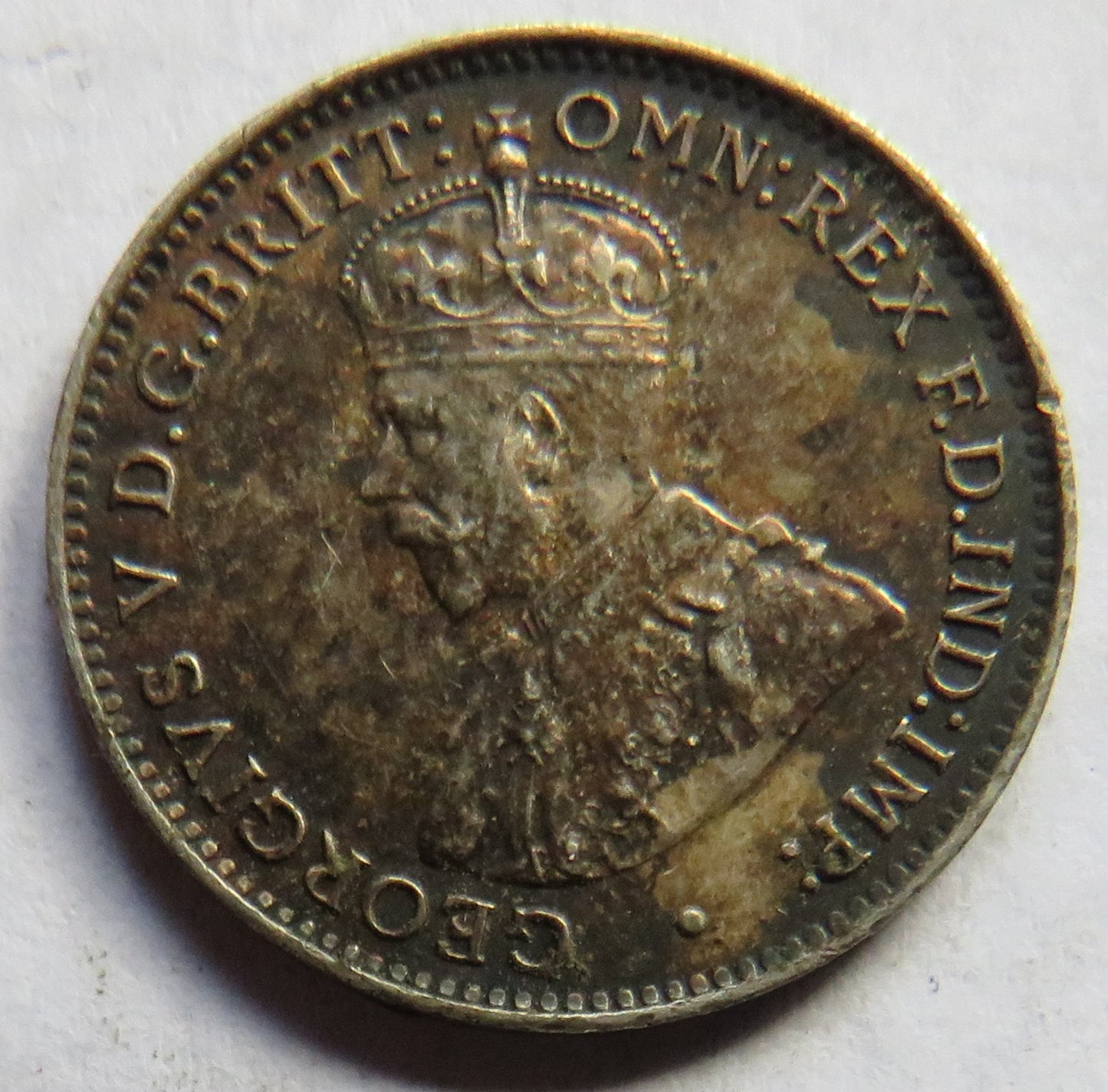 1918-H King George V British West Africa Silver Theepence Coin