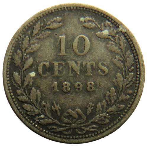 1898 Netherlands Silver 10 Cents Coin