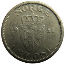 Load image into Gallery viewer, 1951 Norway One Krone Coin
